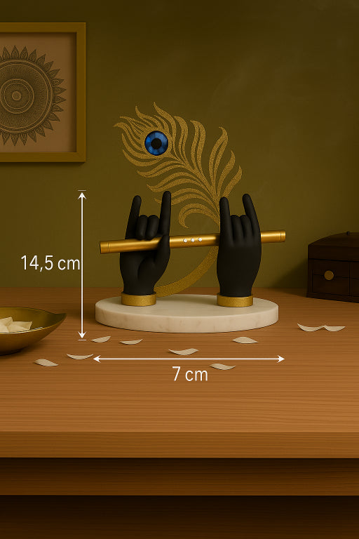 Krishna Hand and Flute Idol with Peacock Feather